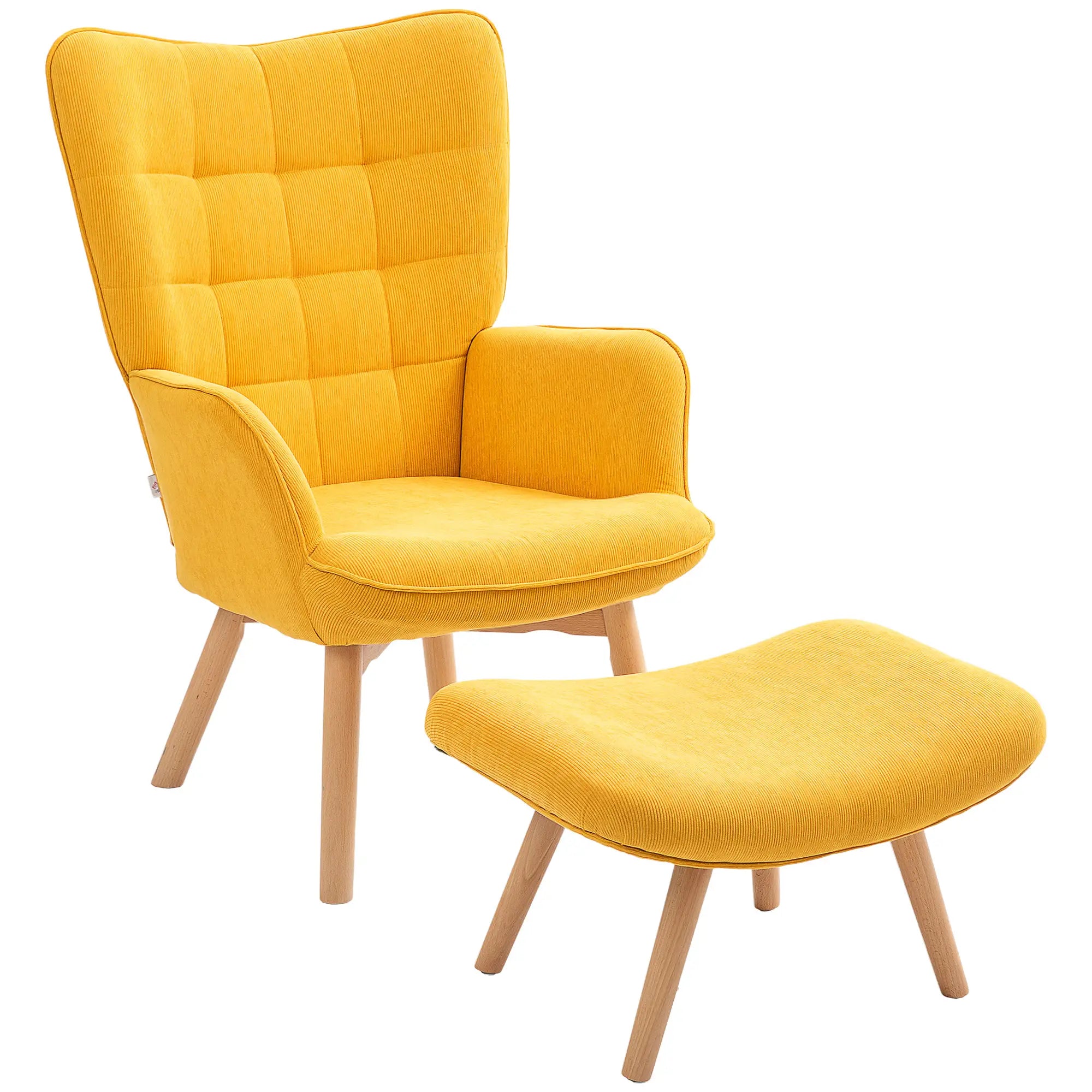 HOMCOM Relaxsessel mit Hocker Lesesessel Set Buchenholzbeine Cordoptik Orange