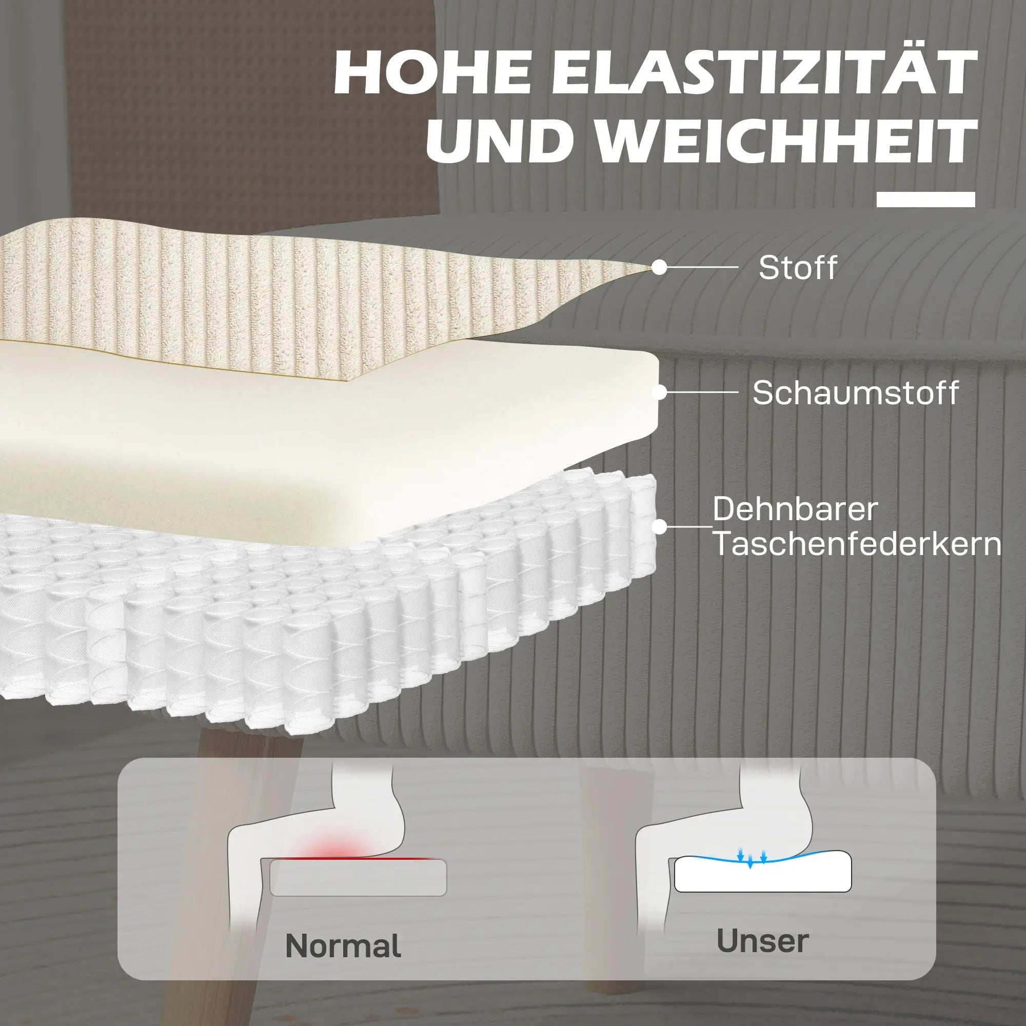 HOMCOM Zweisitzer Sofa Couch breite Sitzfläche weiche Polsterung cremeweiß
