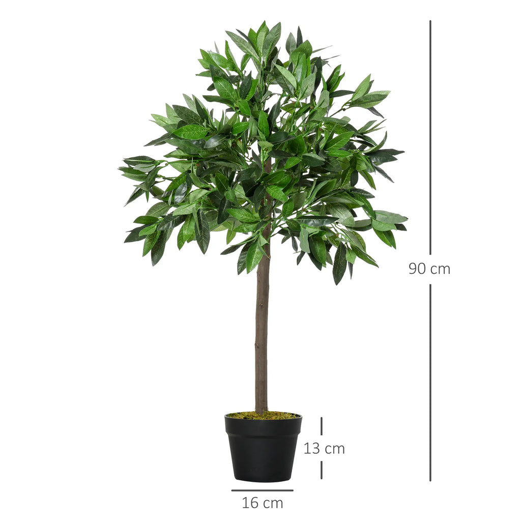 Outsunny 2er-Set Künstlicher Lorbeerbaum 90 cm im Zementtopf