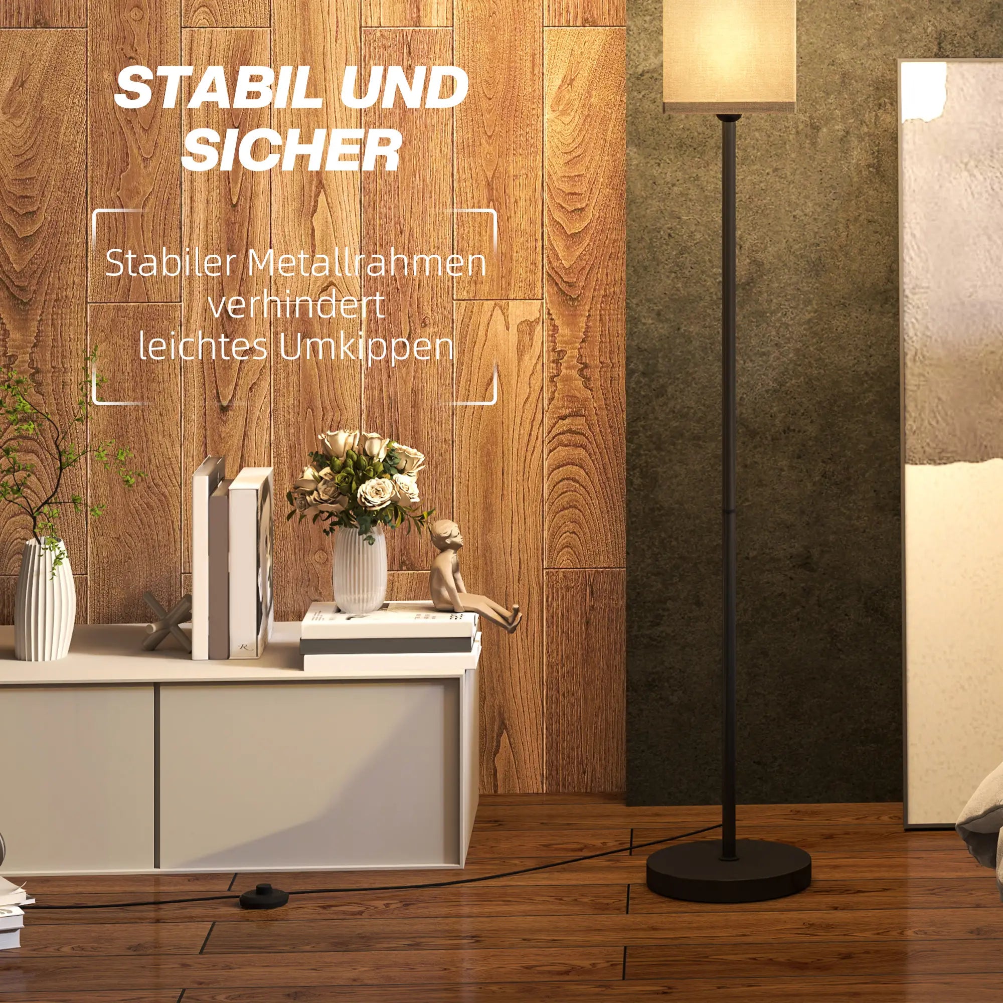 HOMCOM Stehlampe mit Fußschalter und Leinenoptik-Schirm