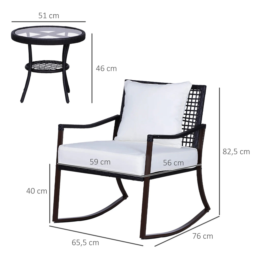 Outsunny Gartensitzgruppe 2 Schaukelstühle Tisch mit Kissen Rattan