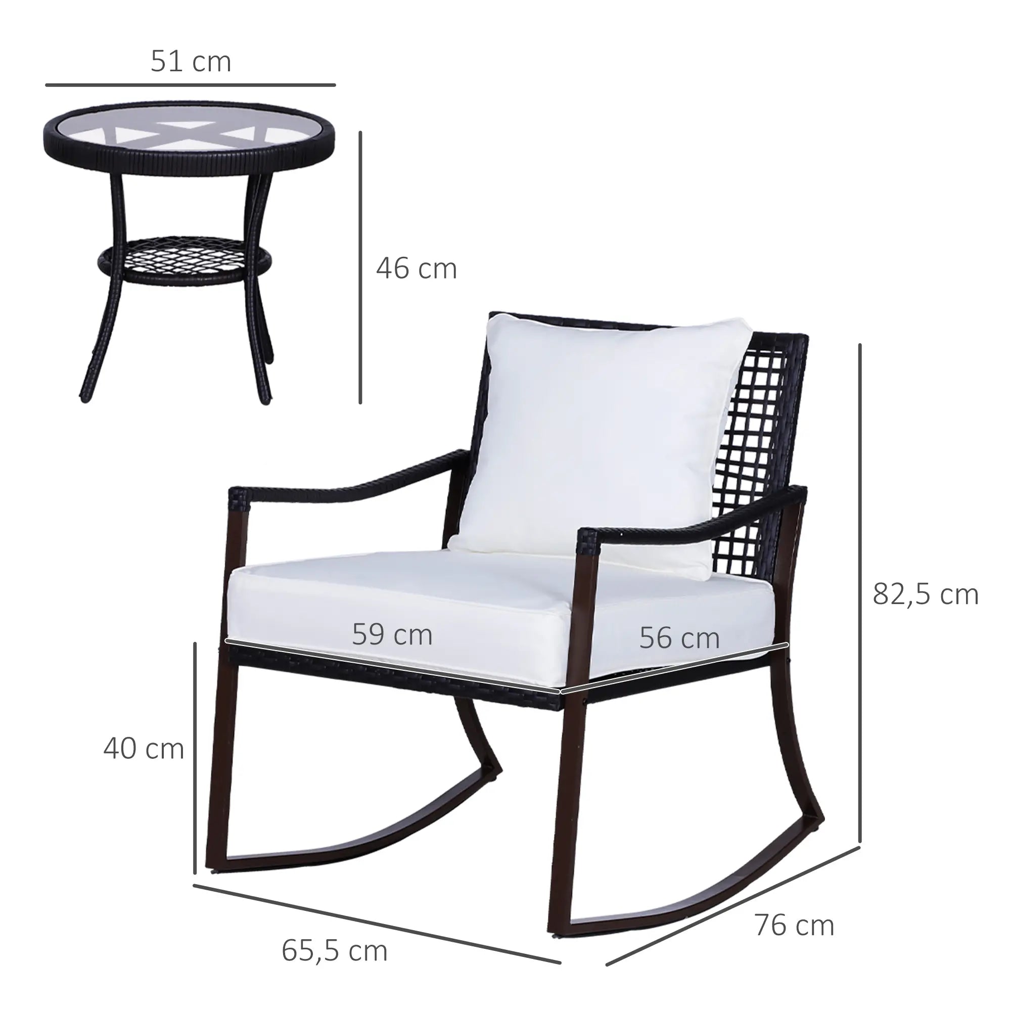 Outsunny Gartensitzgruppe 2 Schaukelstühle Tisch mit Kissen Rattan