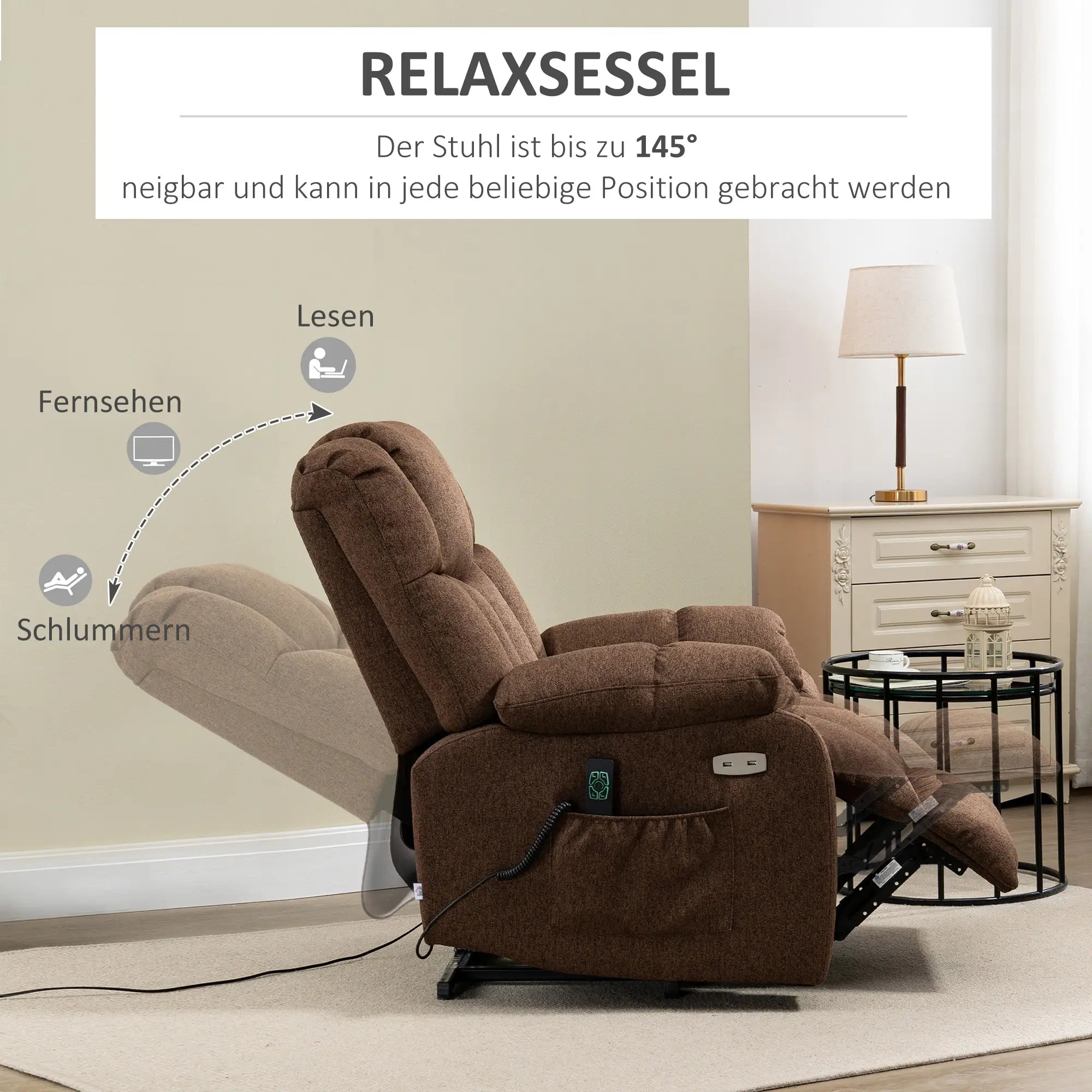 HOMCOM Aufstehsessel Relaxsessel elektrisch Liegefunktion USB