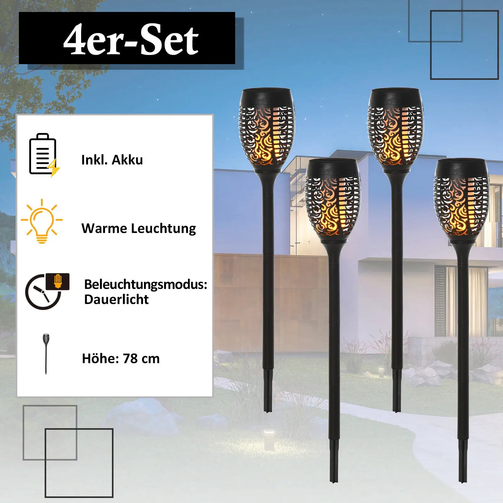 Outsunny Solar Gartenleuchte 4er-Set LED flackerndes Licht Outdoor