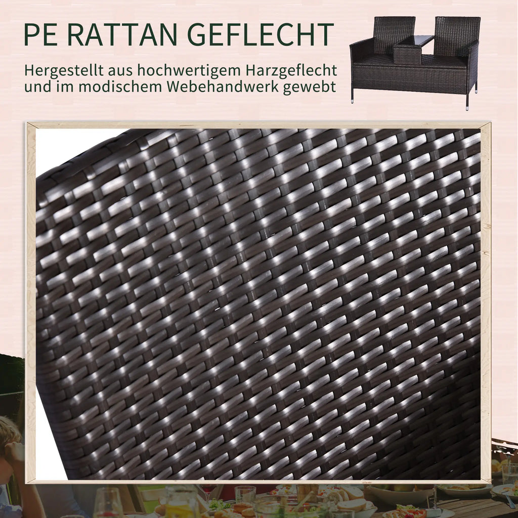 Outsunny Gartenbank 2-Sitzer mit Tisch Polyrattan Outdoor