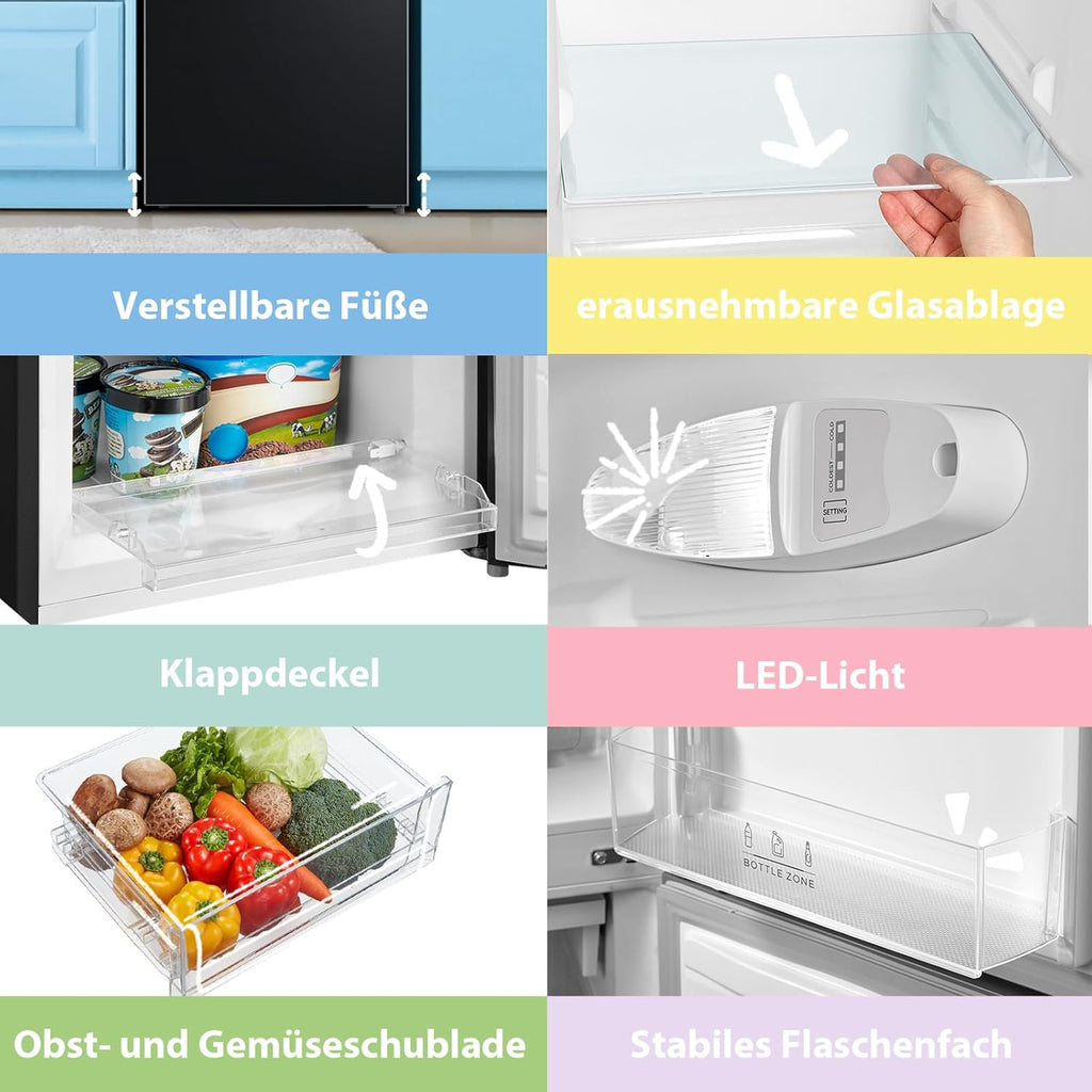 Comfee' RCB169DK3 Kühlschrank mit Gefrierfach 150cm Höhe/Kühl-/Gefrierkombination/Low Frost/174L/leise Kühlgefrierkombi 38dB/Einstellbare Kühlschranktemperatur/LED-Licht/156 kWh/Jahr/Schwarz