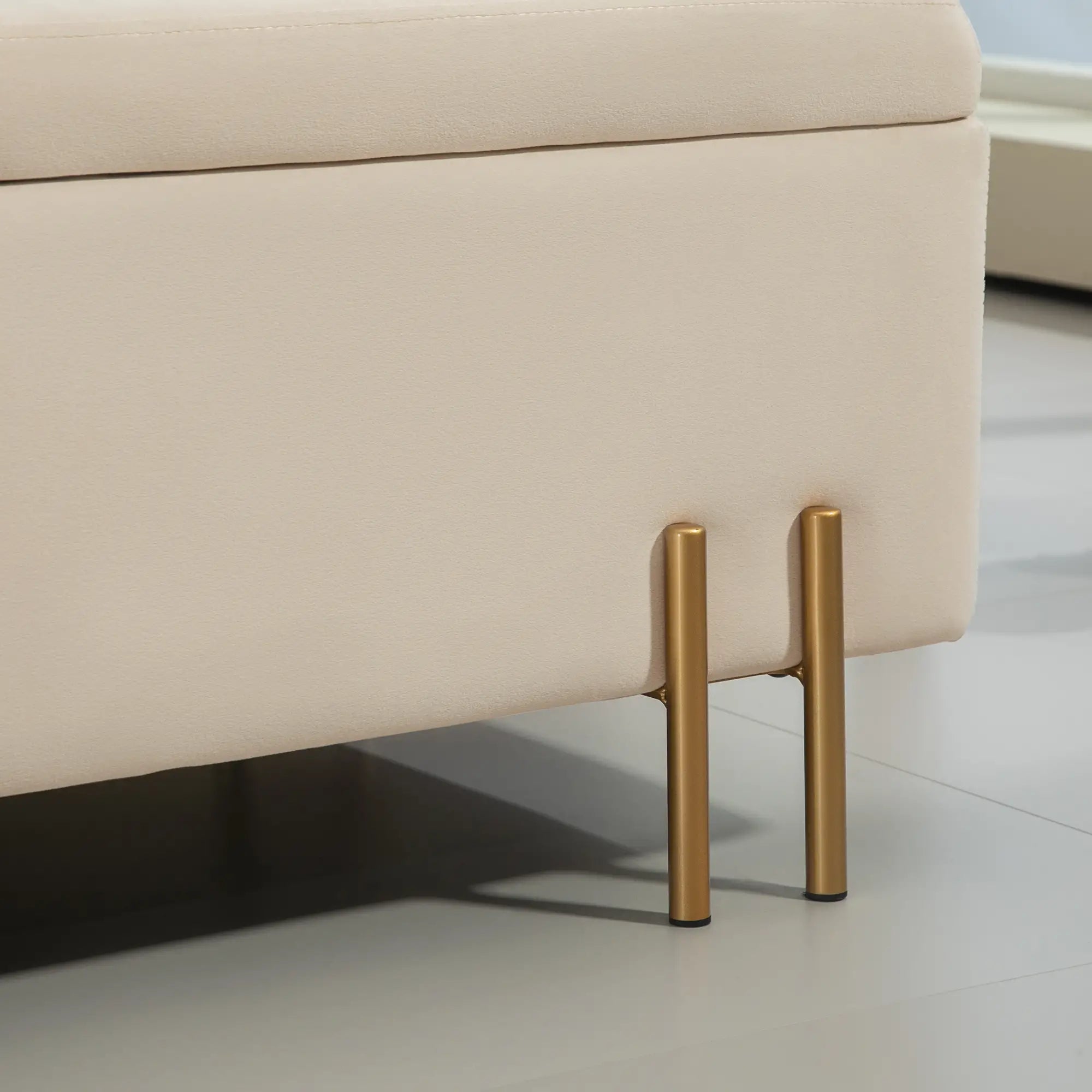 HOMCOM Polsterbank mit Stauraum Sitztruhe vielseitig Samt Beige