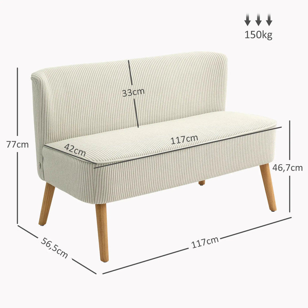 HOMCOM Zweisitzer Sofa Couch breite Sitzfläche weiche Polsterung cremeweiß