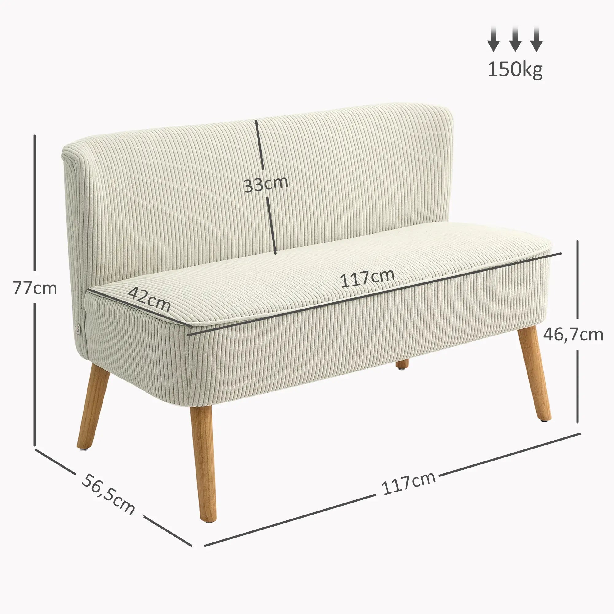 HOMCOM Zweisitzer Sofa Couch breite Sitzfläche weiche Polsterung cremeweiß