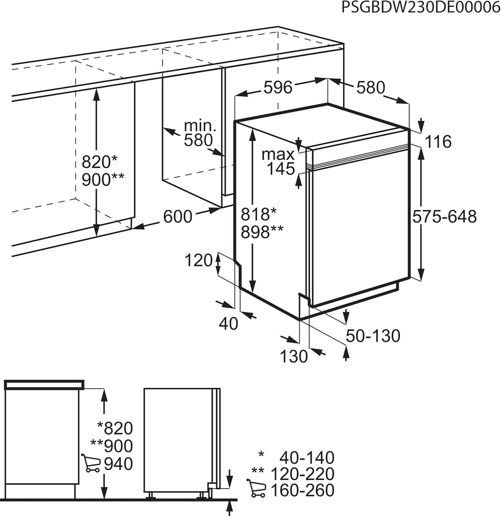 AEG Vollintegrierter Geschirrspüler 60cm, Spülmaschine Serie 7000: mit Glasschutz, Energieklasse A, Besteckschublade, personalisierte Zeit-Steuerung, leise 41dB, ComfortRails, Wasserstopp, FSE7676AP
