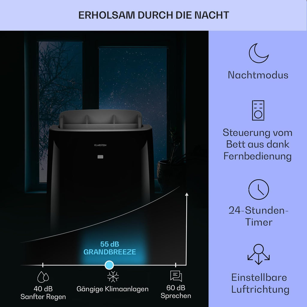 KLARSTEIN Grandbreeze Pro 14K – Mobiles Klimagerät, Luftentfeuchter, Ventilator, 3 Geschwindigkeiten, 14000 BTU/1,65 kW, Raum: 42 bis 68 m², Durchfluss: 460 m³/h, CEE A – Weiß Klimaanlage