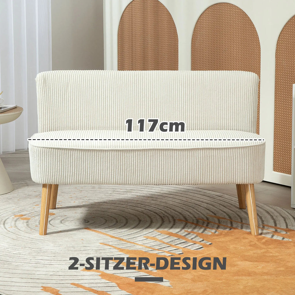HOMCOM Zweisitzer Sofa Couch breite Sitzfläche weiche Polsterung cremeweiß