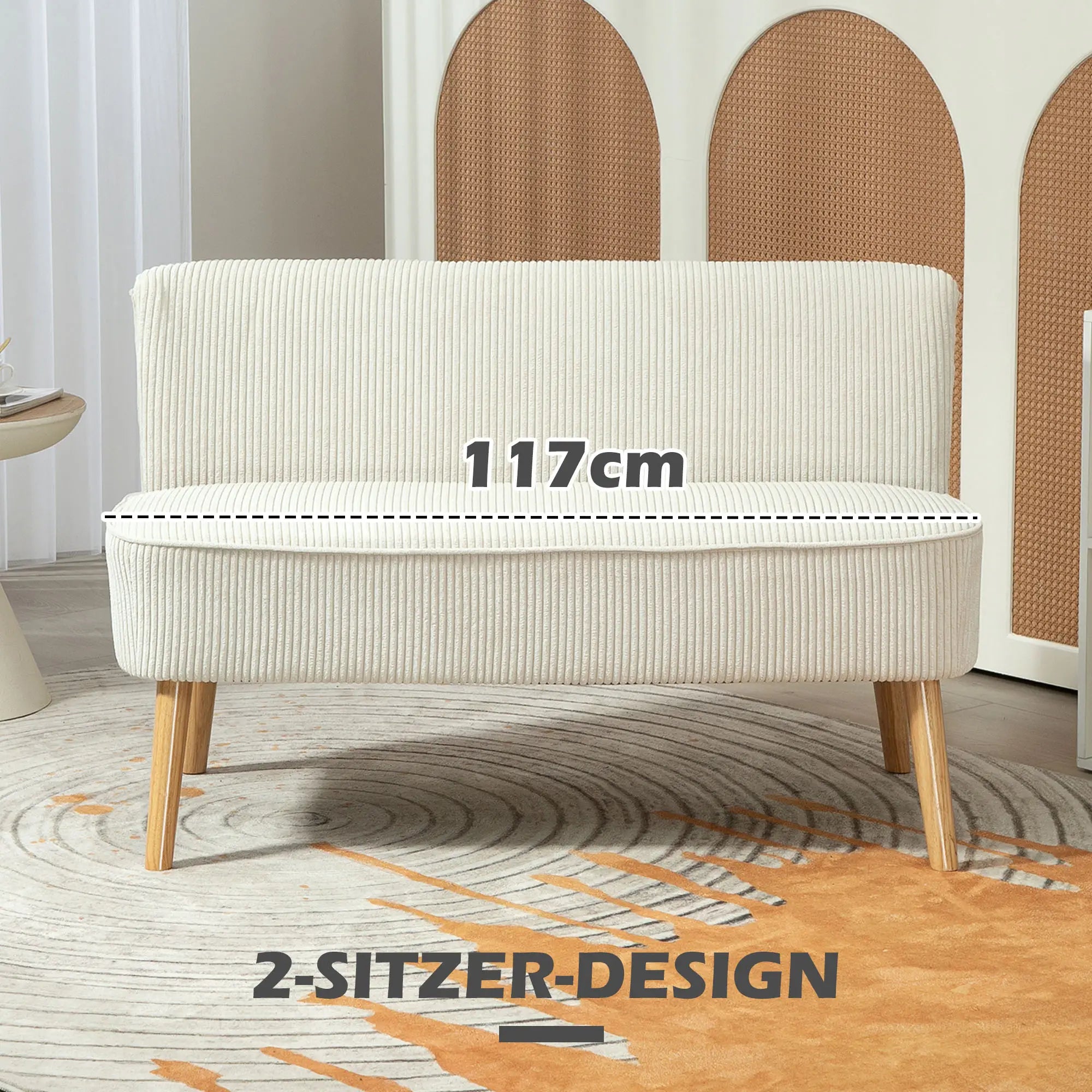 HOMCOM Zweisitzer Sofa Couch breite Sitzfläche weiche Polsterung cremeweiß