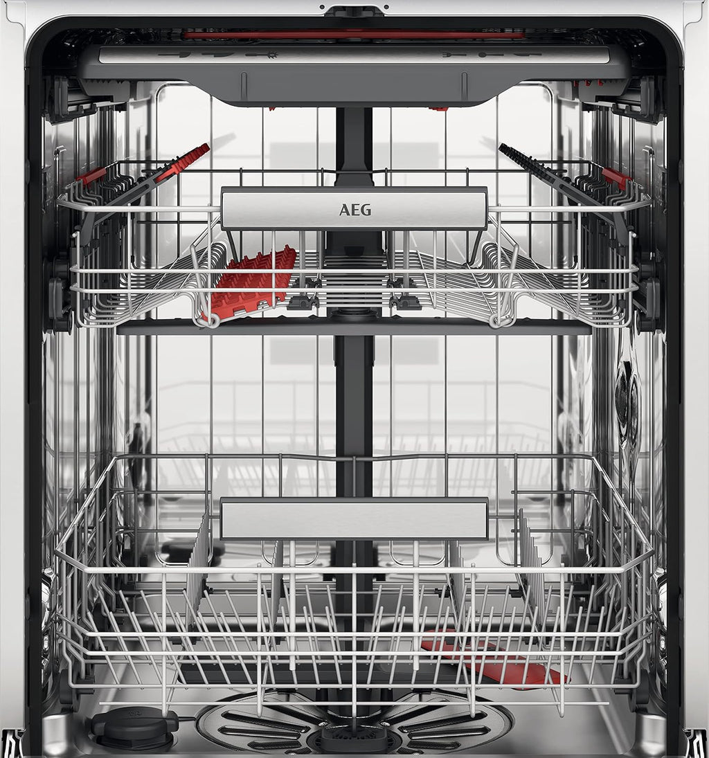 AEG Vollintegrierter Geschirrspüler 60cm, Spülmaschine Serie 7000: mit Glasschutz, Energieklasse A, Besteckschublade, personalisierte Zeit-Steuerung, leise 41dB, ComfortRails, Wasserstopp, FSE7676AP