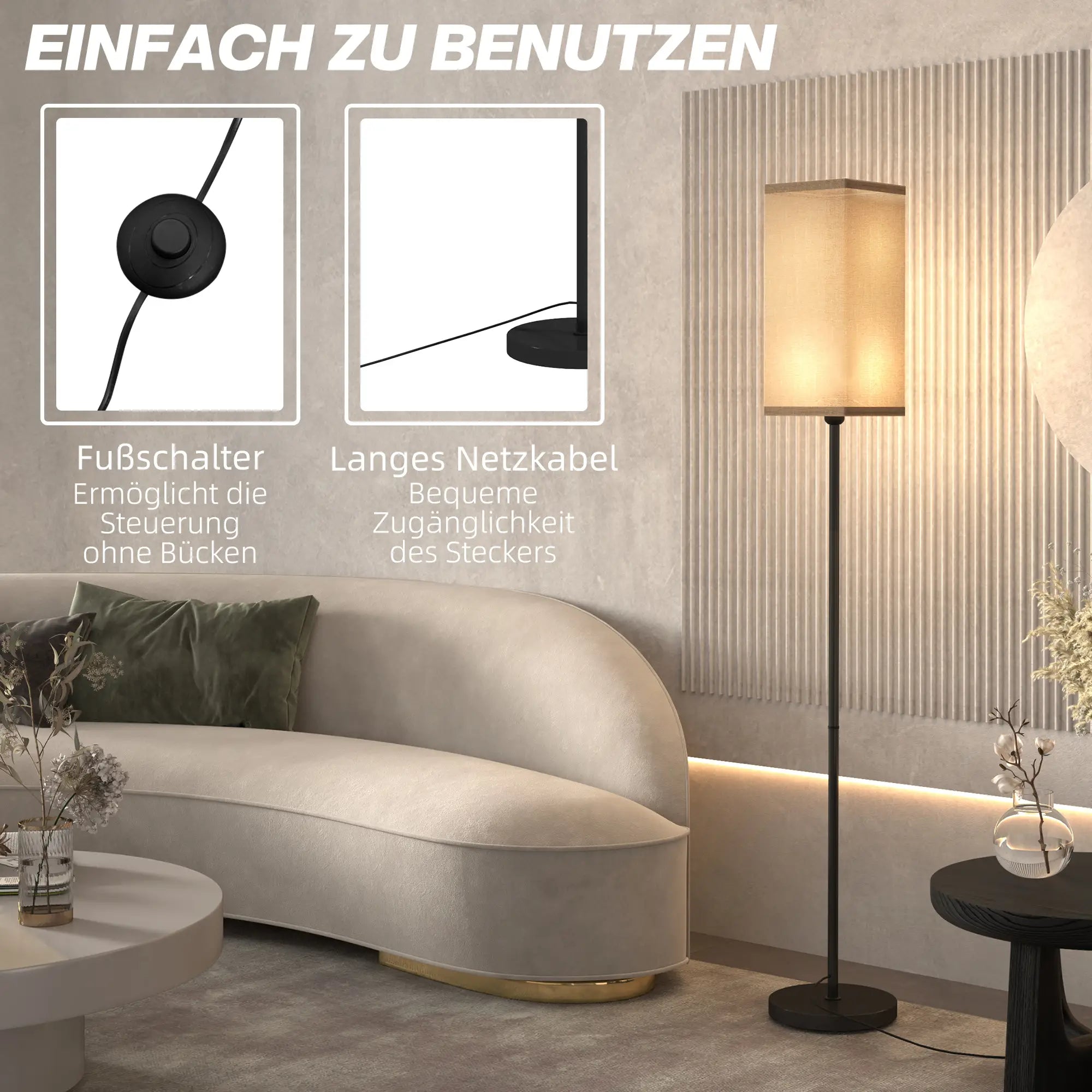 HOMCOM Stehlampe mit Fußschalter und Leinenoptik-Schirm