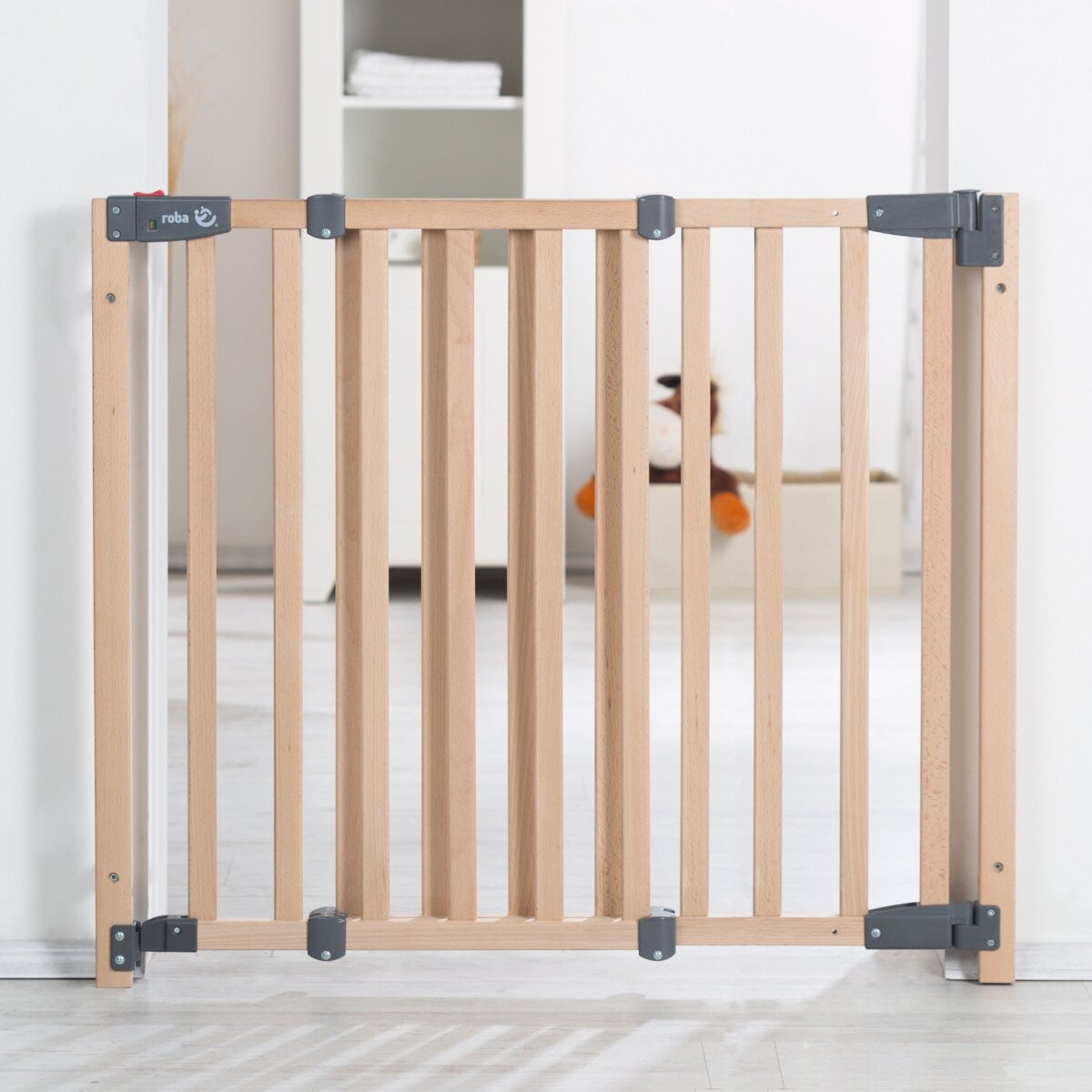 roba Türschutzgitter 'Safety Up', Schutzgitter mit Ampelfunktion, Buche massiv, 70 - 118,5 cm - B-Ware sehr gut