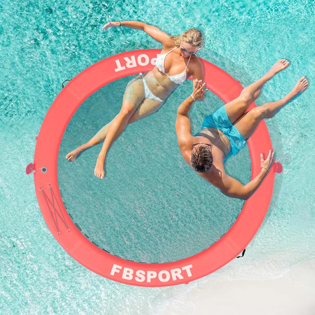 Aufblasbares Dock, schwimmende Plattform, 2,44 m aufblasbares Wasserhängematten-Schwimmdeck für See mit Getränkehalter, runder Schwimmring, Schwimmfloß, Liegeinsel, Plattformpolster