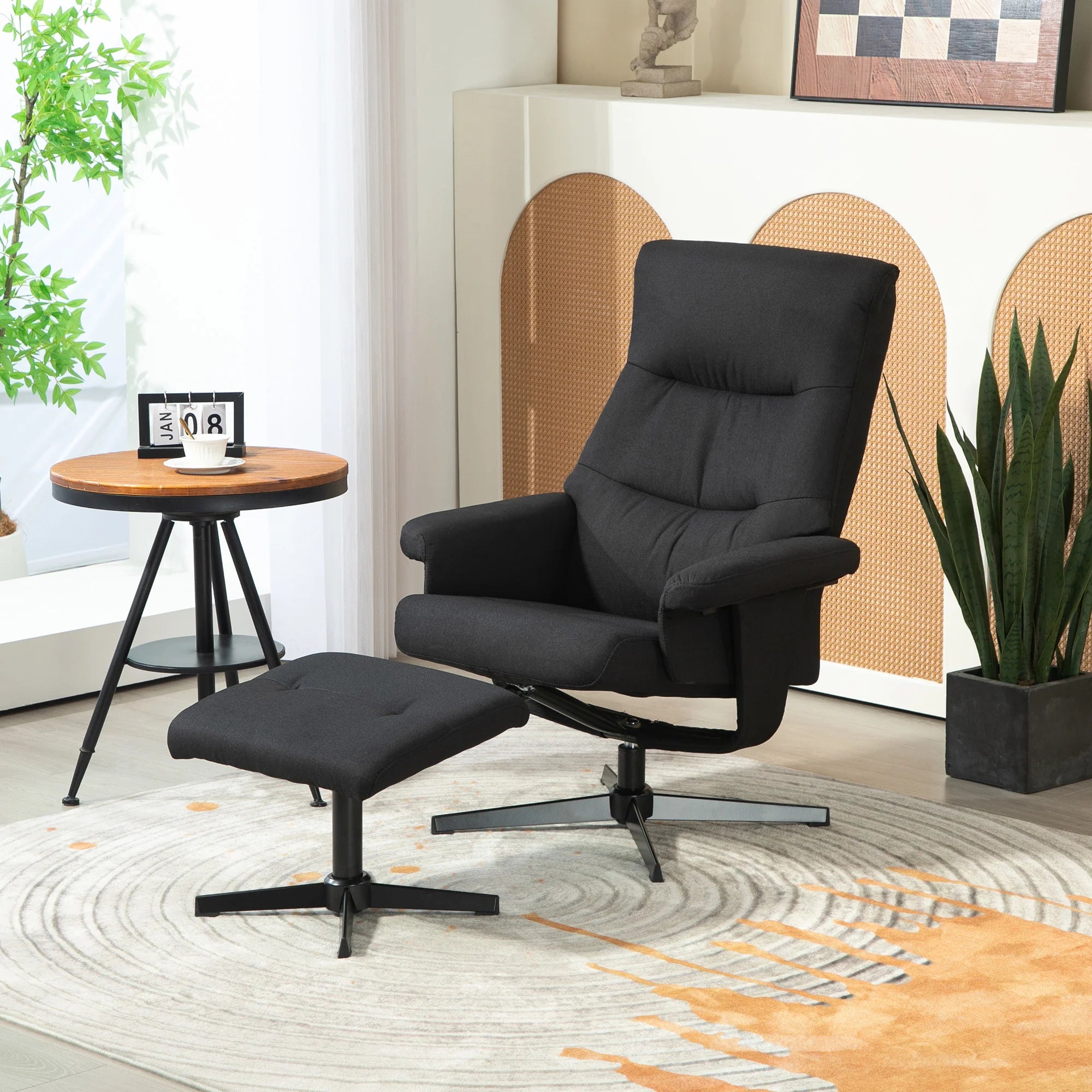 HOMCOM Relaxsessel mit Hocker & Liegefunktion Schwarz