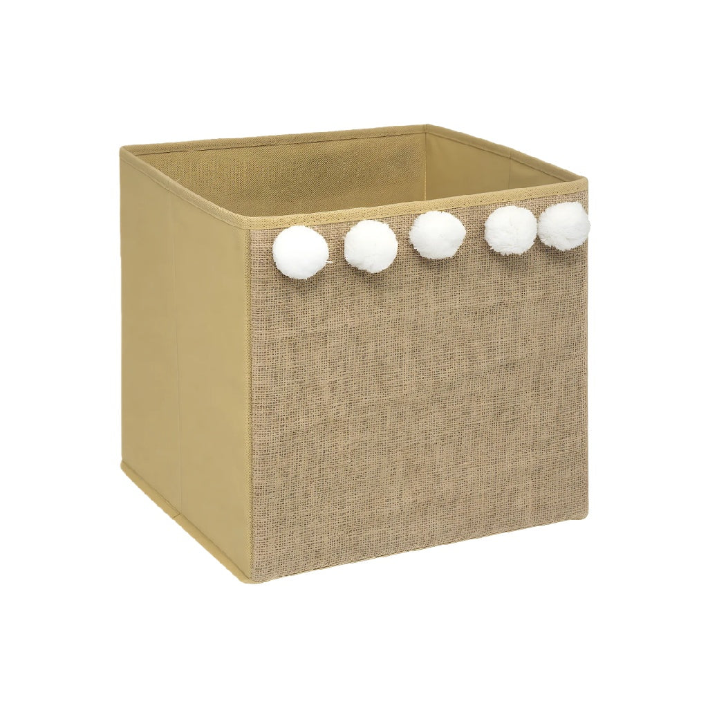 Panier de rangement en tissu avec pompons, Beige
