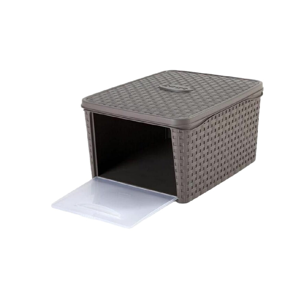 Panier de rangement en plastique avec tiroir, Marron