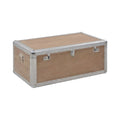 Coffre de rangement en bois avec renforts métalliques, Beige