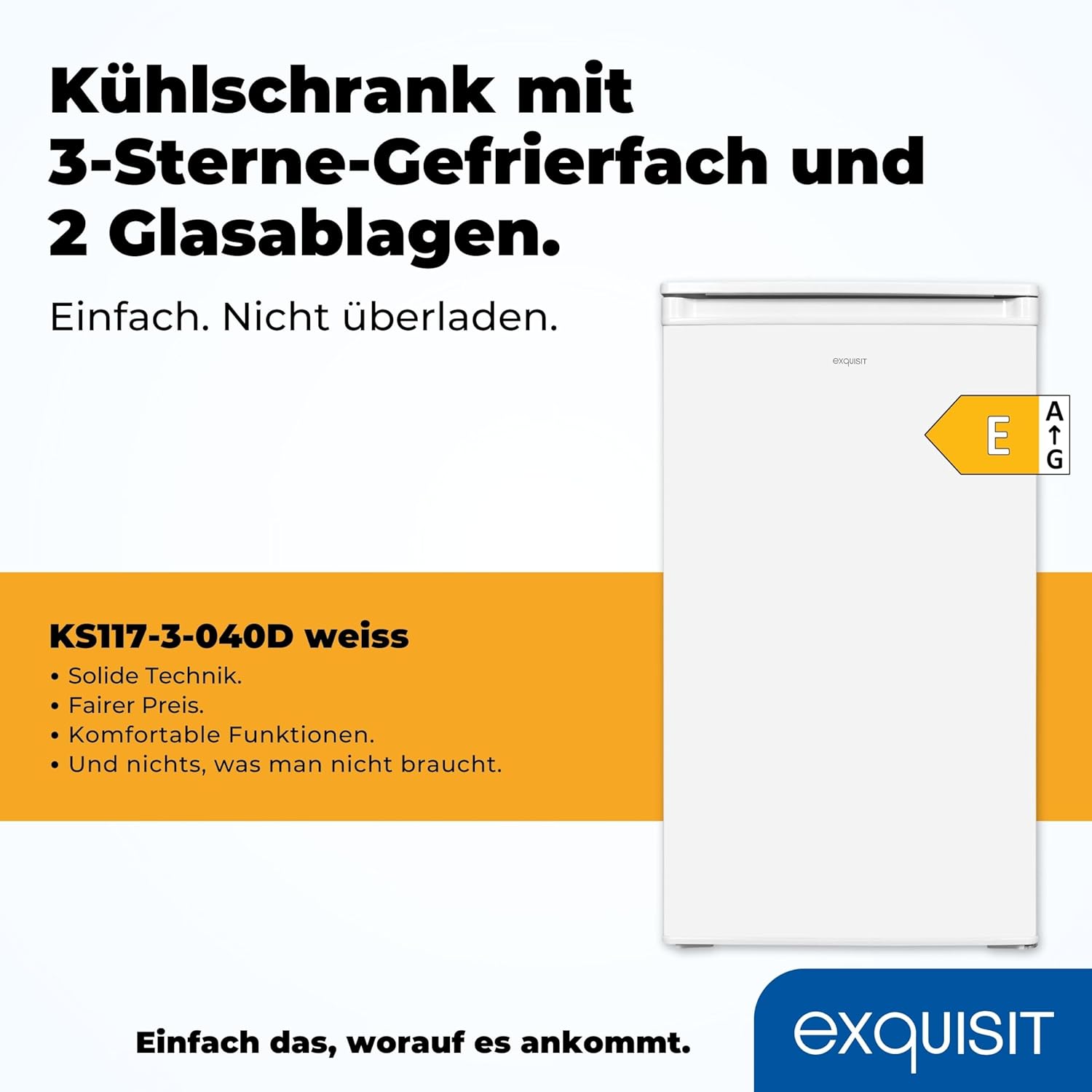 Exquisit Kühlschrank KS117-3-040D weiss | 81 L Volumen | Kühlschrank mit Gefrierfach freistehend | Gemüsefach | Freistehender Kühlschrank mit Gefrierfach