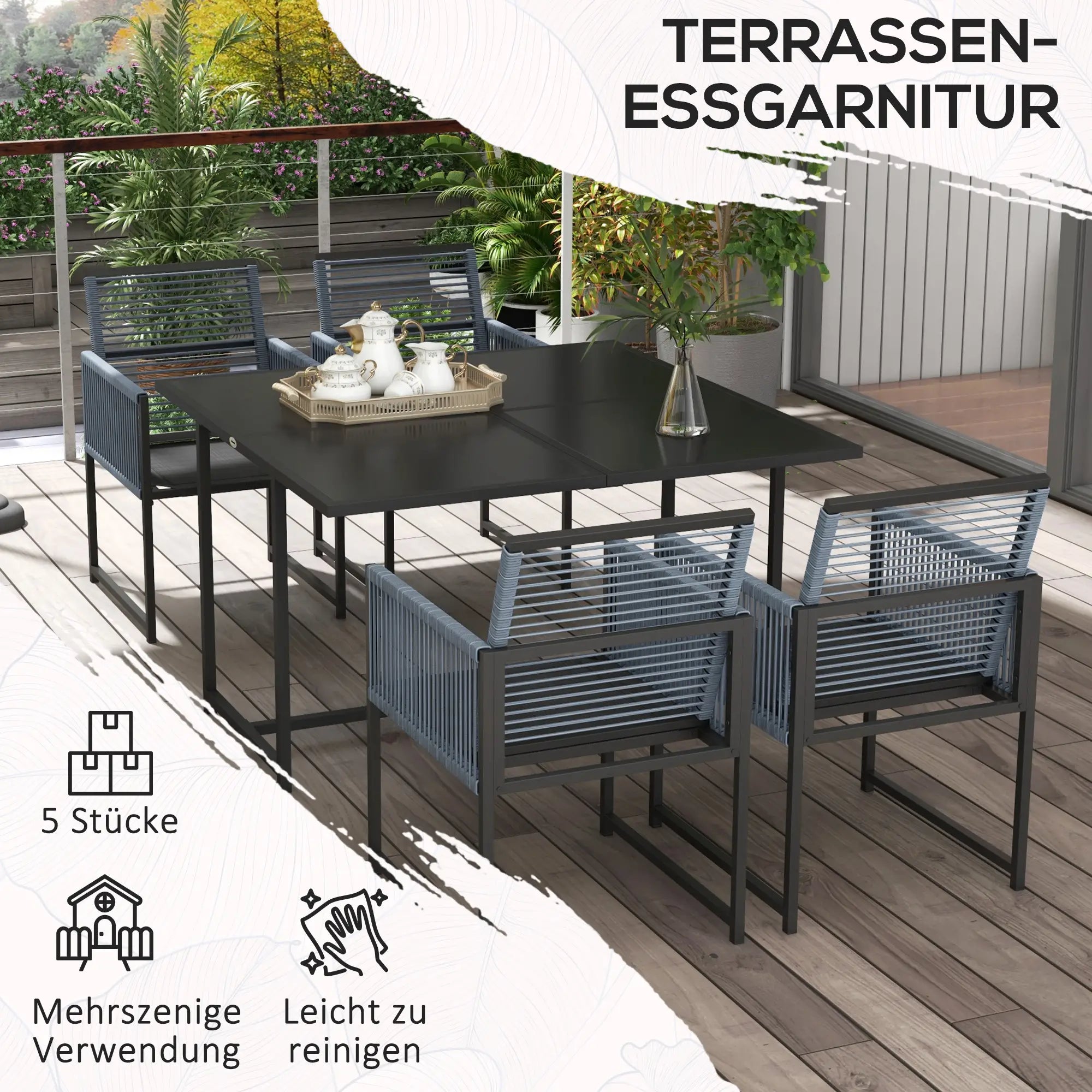 Outsunny Gartenmöbel-Set 4-Sitzer platzsparend klappbar