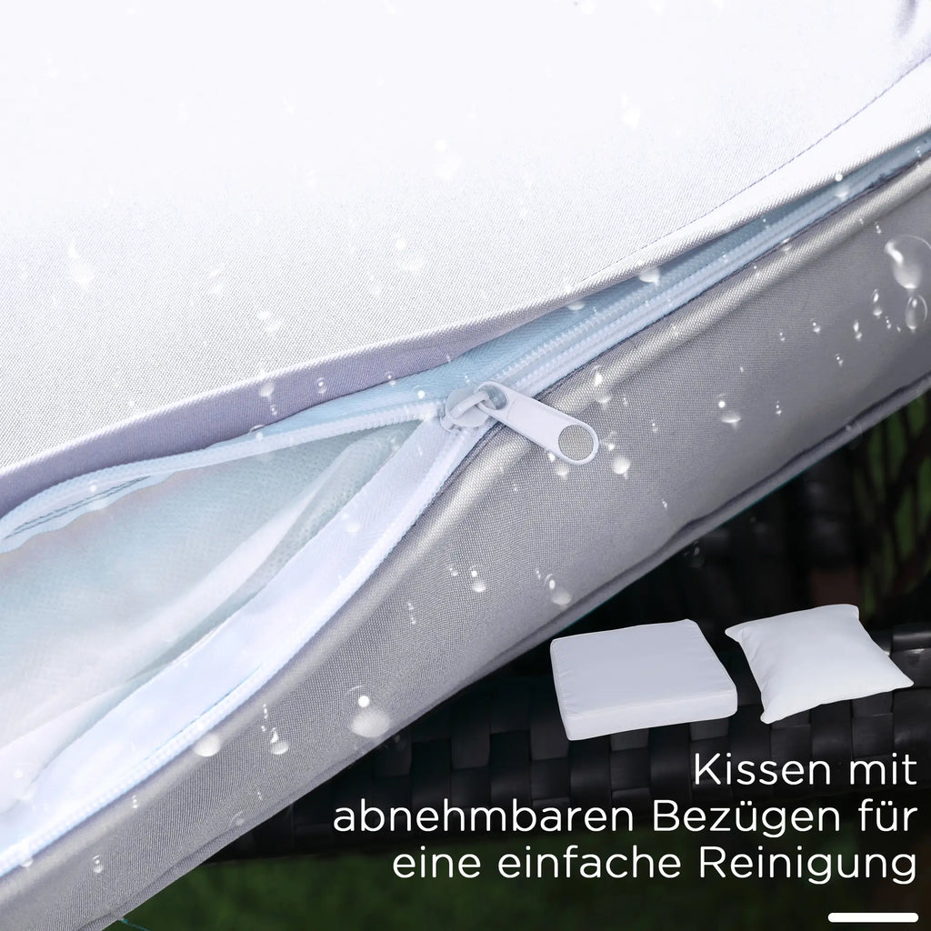 Outsunny Gartensitzgruppe 2 Schaukelstühle Tisch mit Kissen Rattan