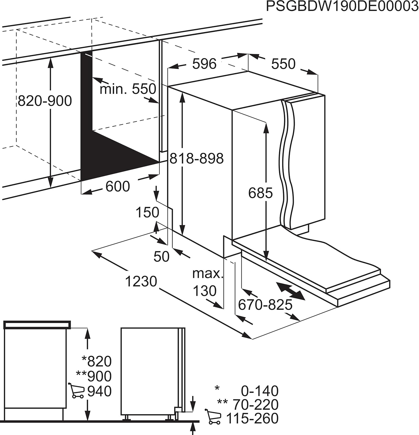 AEG Vollintegrierter Geschirrspüler 60cm, Spülmaschine Serie 7000: mit Glasschutz, Energieklasse A, Besteckschublade, personalisierte Zeit-Steuerung, leise 41dB, ComfortRails, Wasserstopp, FSE7676AP
