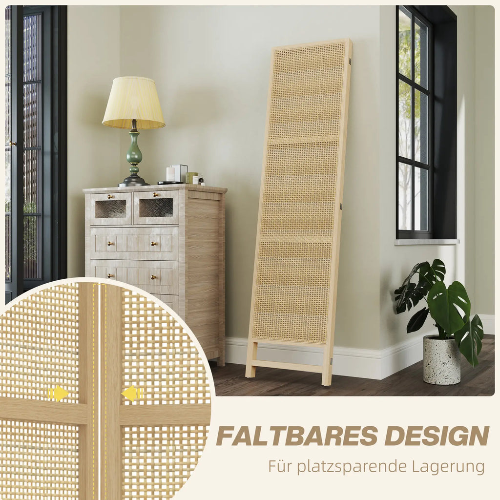 HOMCOM Paravent 3-teilig 135x180 cm aus PP-Rattan Natur