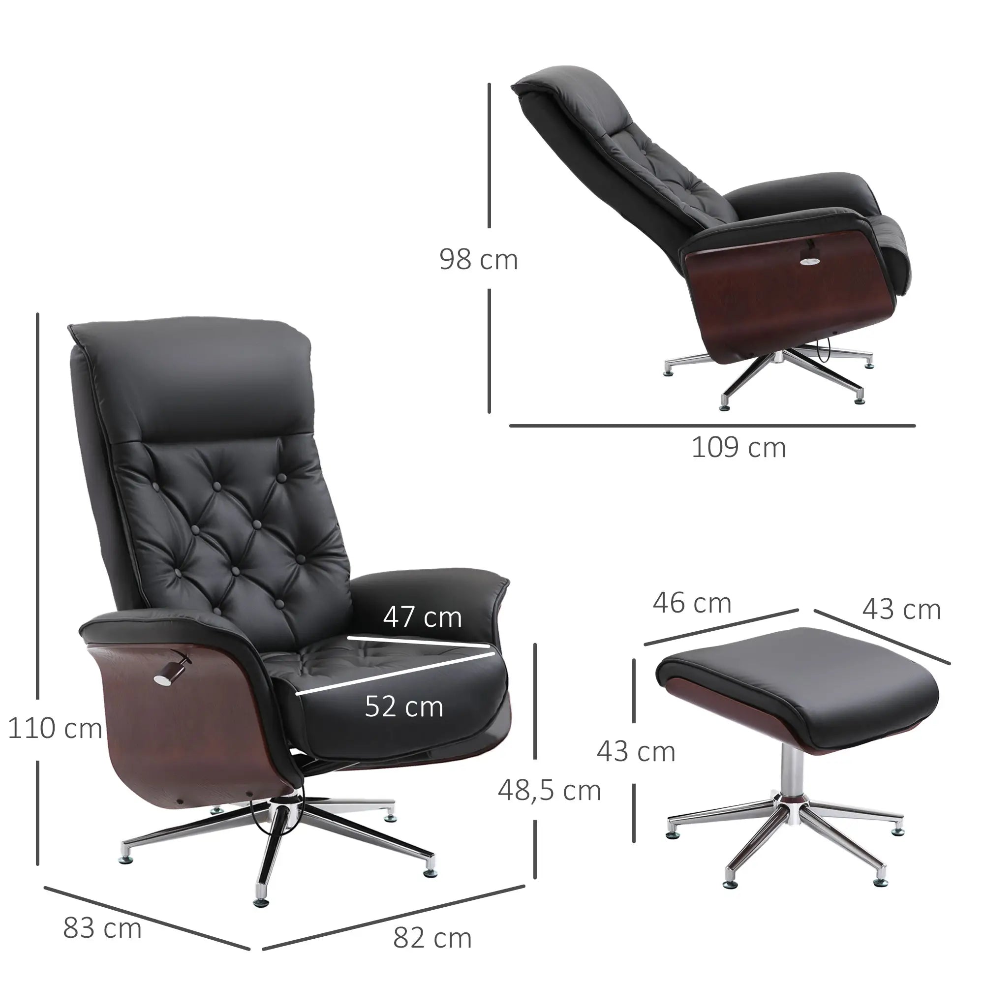 HOMCOM Relaxsessel mit Hocker 360° drehbar 145° neigbar Chesterfield