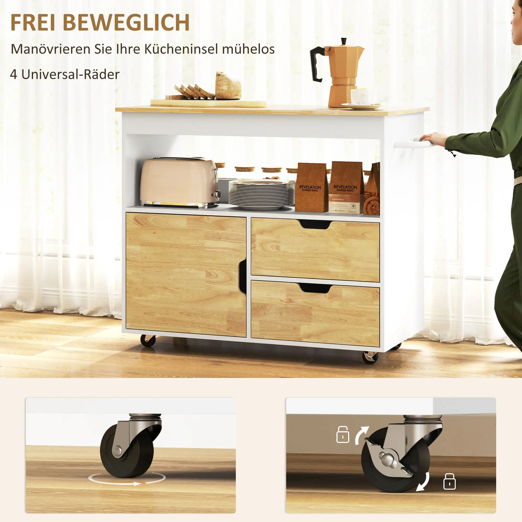 HOMCOM Küchenwagen mit Soft-Close und Schubladen auf Rollen