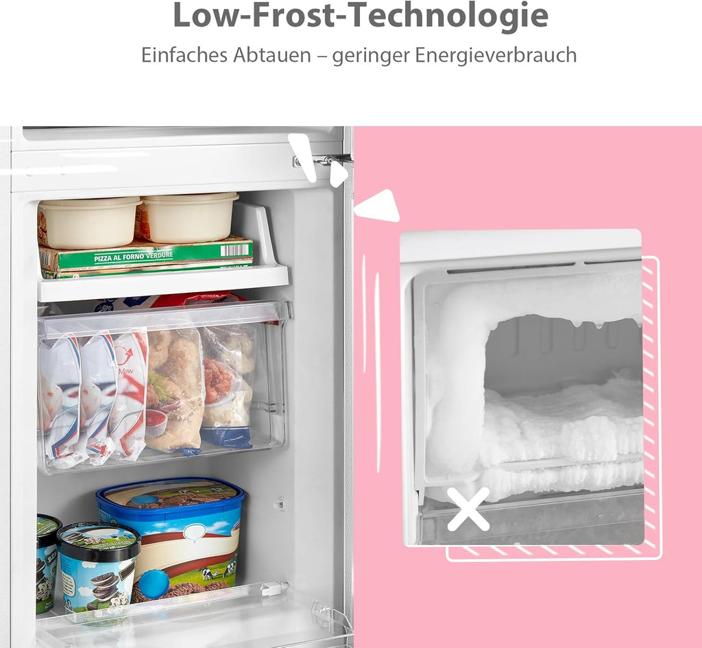 Comfee' RCB169DK3 Kühlschrank mit Gefrierfach 150cm Höhe/Kühl-/Gefrierkombination/Low Frost/174L/leise Kühlgefrierkombi 38dB/Einstellbare Kühlschranktemperatur/LED-Licht/156 kWh/Jahr/Schwarz