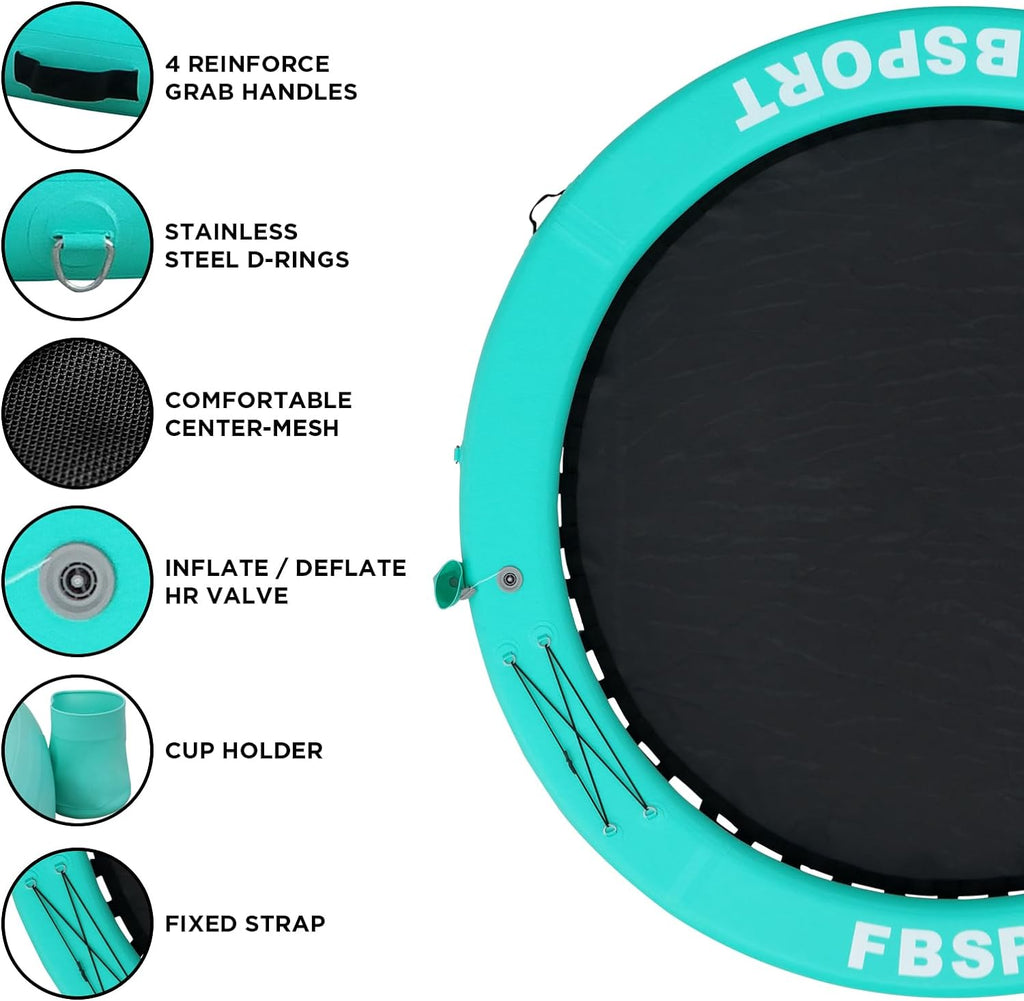 Aufblasbares Dock, schwimmende Plattform, 2,44 m aufblasbares Wasserhängematten-Schwimmdeck für See mit Getränkehalter, runder Schwimmring, Schwimmfloß, Liegeinsel, Plattformpolster