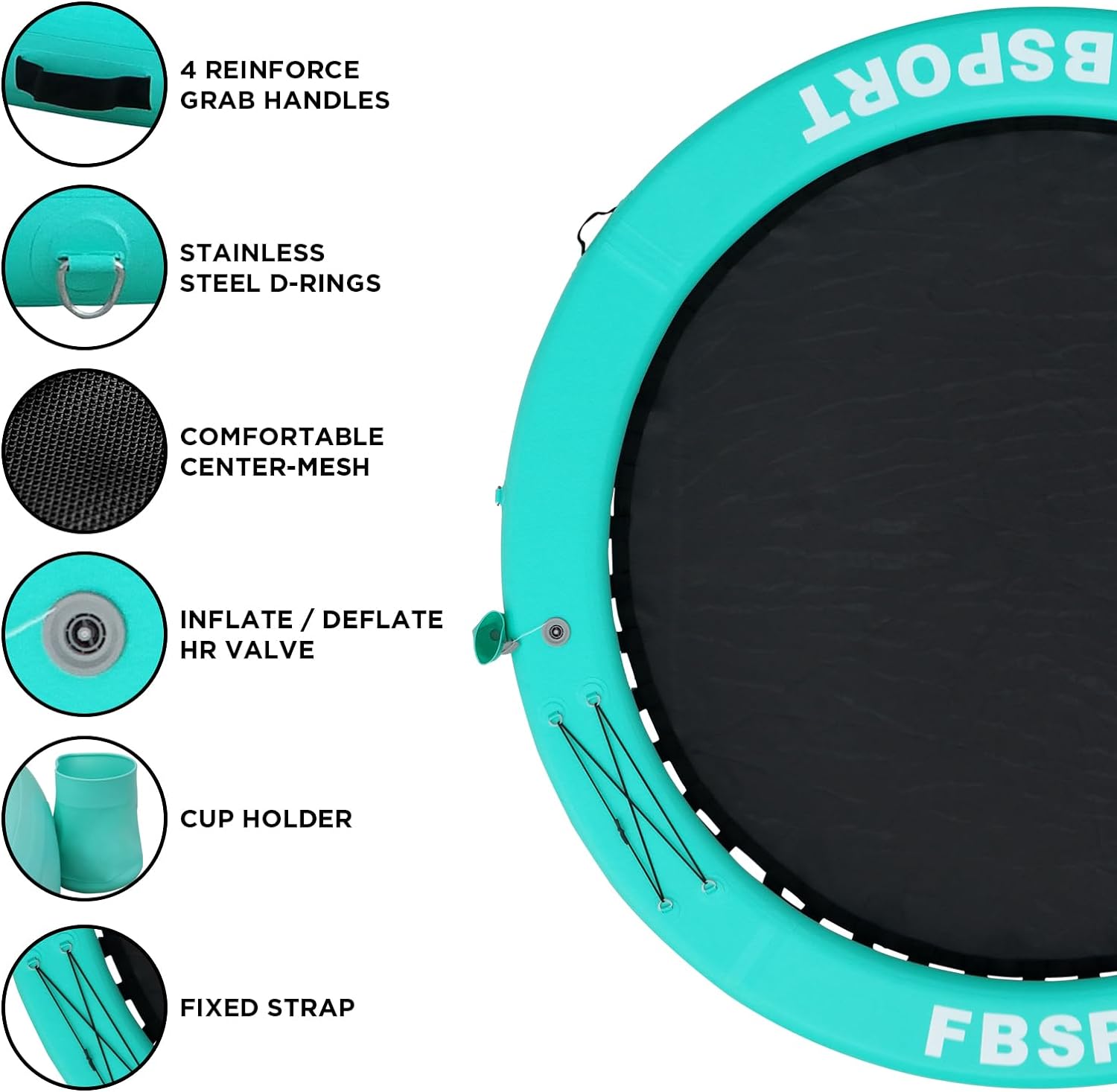 Aufblasbares Dock, schwimmende Plattform, 2,44 m aufblasbares Wasserhängematten-Schwimmdeck für See mit Getränkehalter, runder Schwimmring, Schwimmfloß, Liegeinsel, Plattformpolster