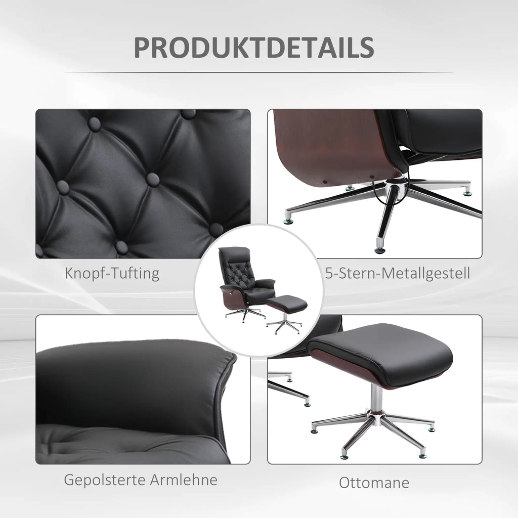 HOMCOM Relaxsessel mit Hocker 360° drehbar 145° neigbar Chesterfield