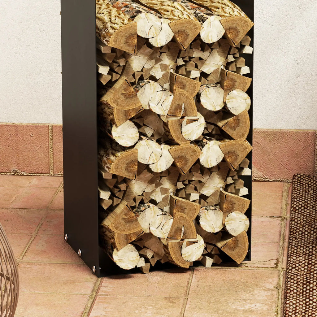 Outsunny Kaminholzregal mit Griffen – 36 × 30 × 90 cm, Stahl, Schwarz