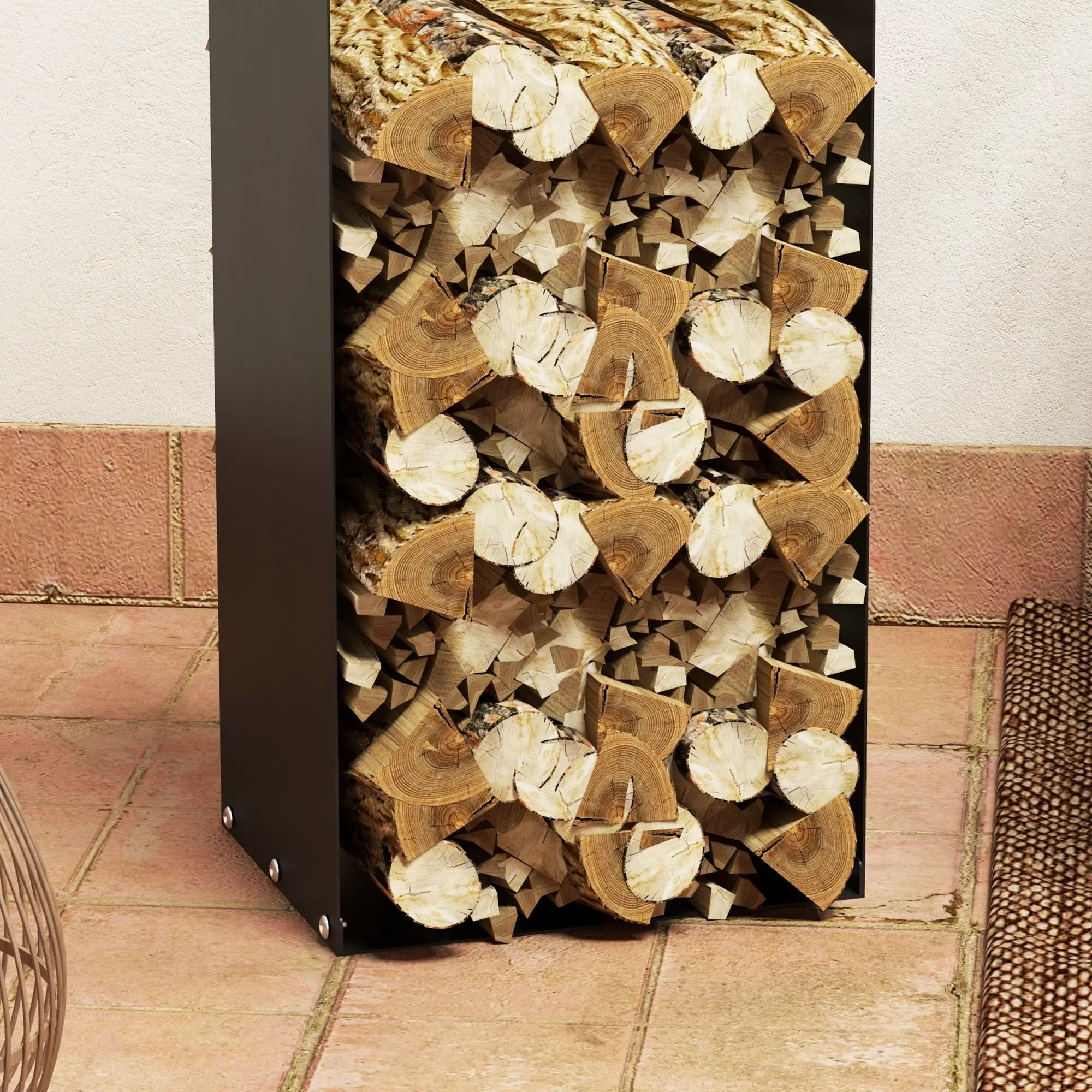 Outsunny Kaminholzregal mit Griffen – 36 × 30 × 90 cm, Stahl, Schwarz