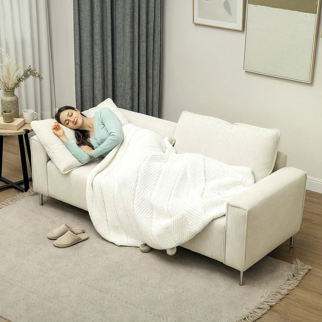 HOMCOM Dreisitzer Sofa Couch mit Federkern und Rückenkissen Cremeweiß