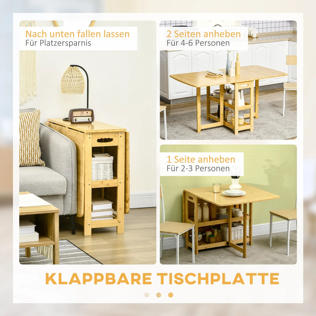 HOMCOM Esstisch Klapptisch mit Ablagefächern Bambus