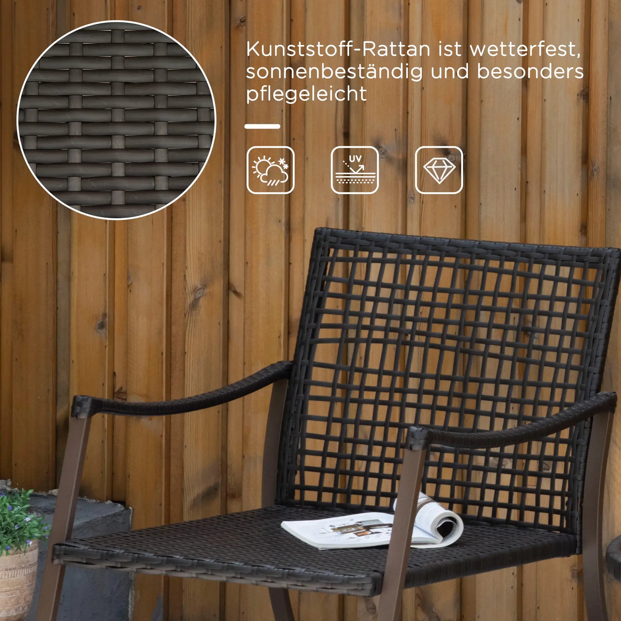 Outsunny Gartensitzgruppe 2 Schaukelstühle Tisch mit Kissen Rattan