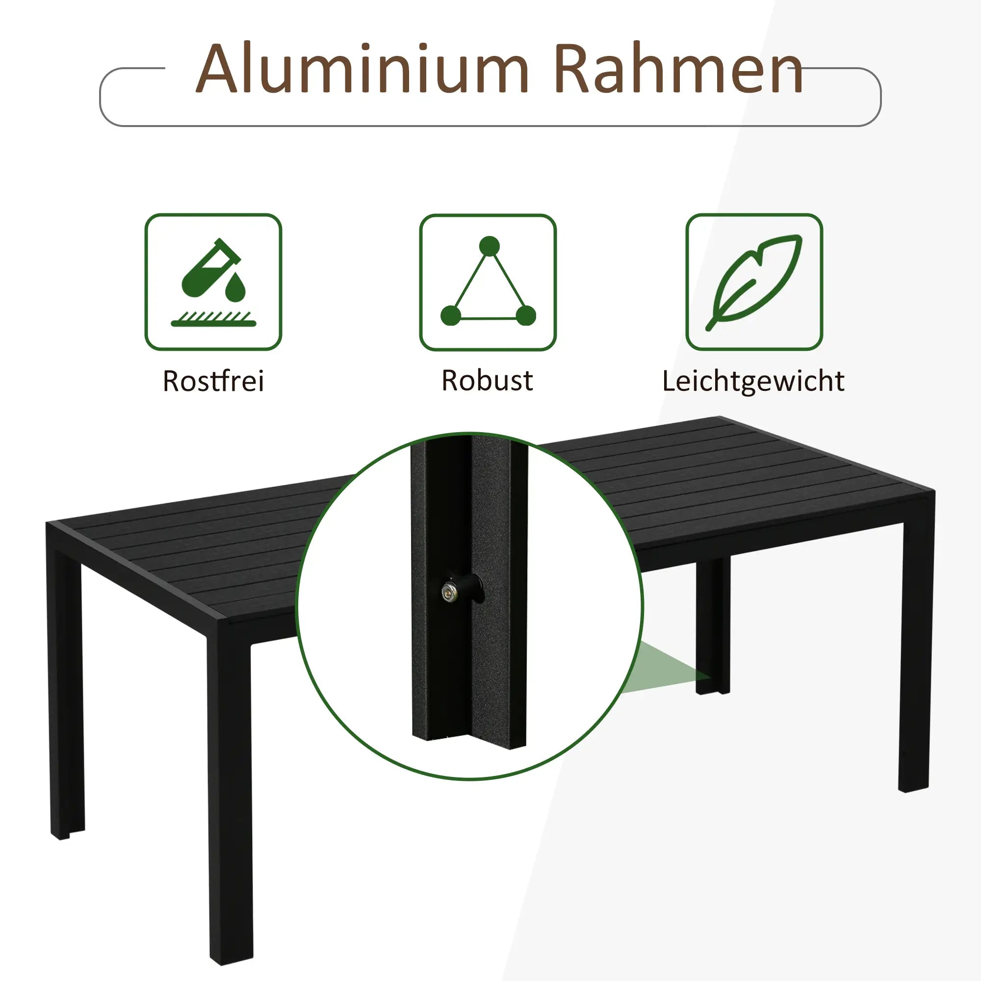 Outsunny Gartentisch Outdoor wetterfest WPC-Tischplatte Aluminium
