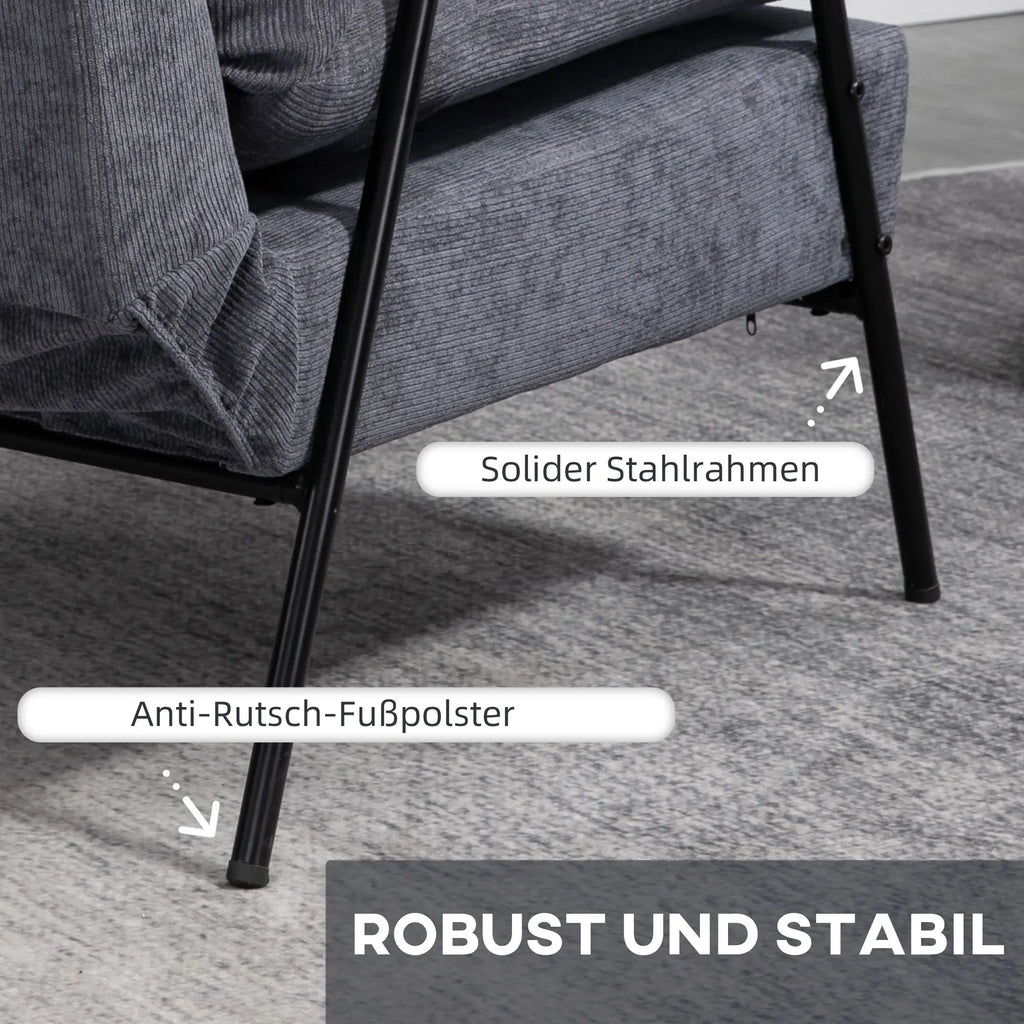 HOMCOM Relaxsessel mit Hocker verstellbare Rückenlehne Set Cord Grau