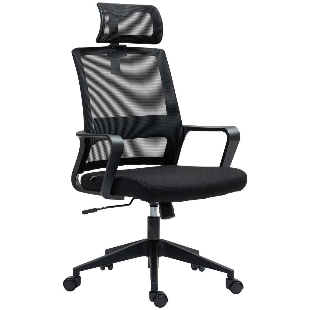 HOMCOM Ergonomischer Bürostuhl mit verstellbarer Kopfstütze, Schwarz