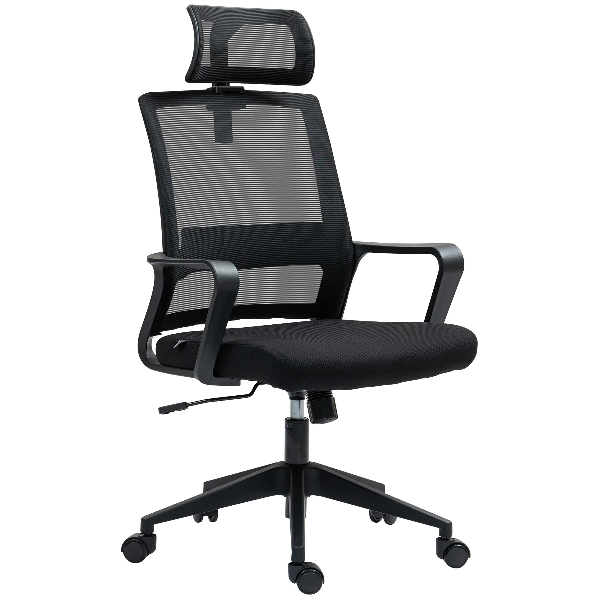 HOMCOM Ergonomischer Bürostuhl mit verstellbarer Kopfstütze, Schwarz