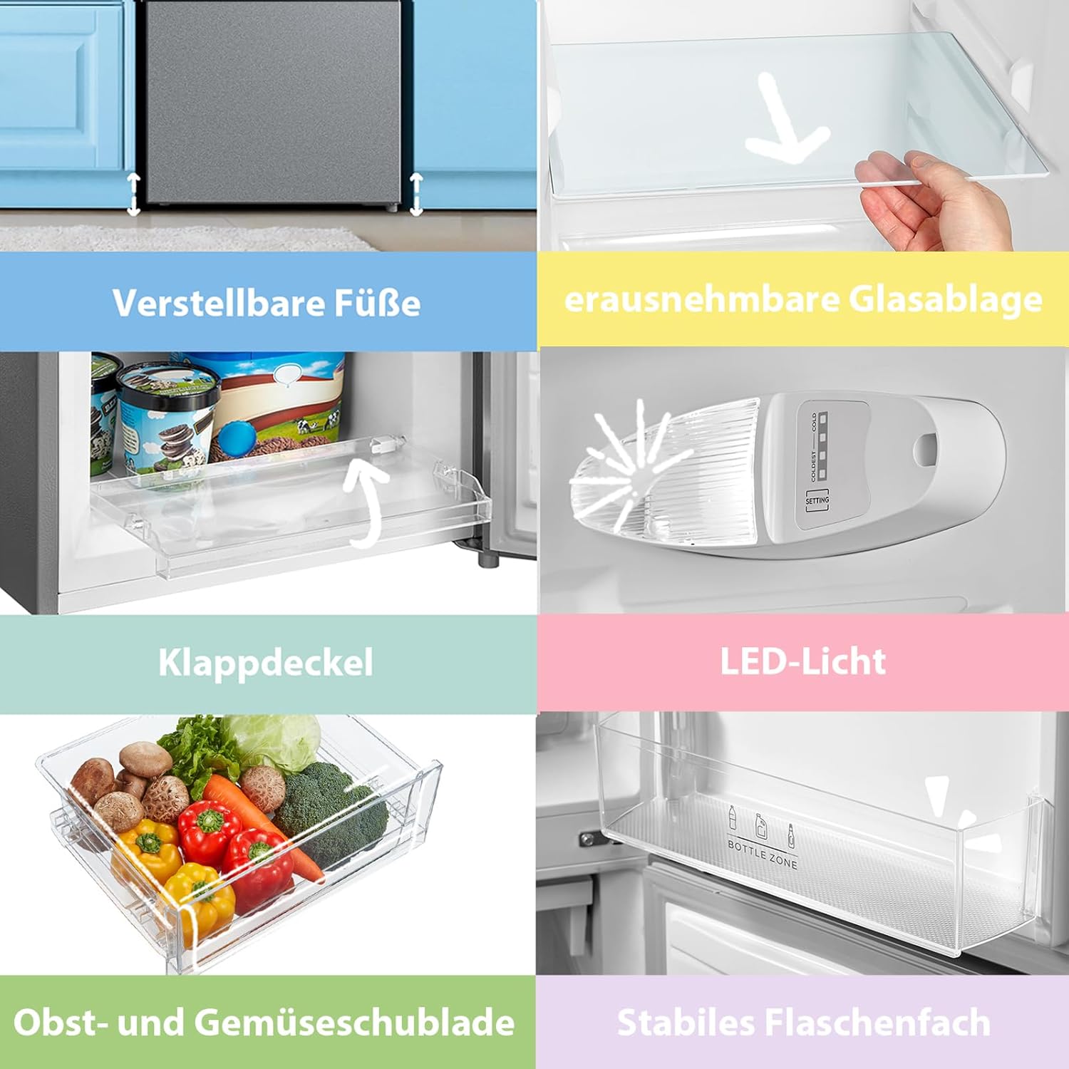 Comfee' RCB169DK3 Kühlschrank mit Gefrierfach 150cm Höhe/Kühl-/Gefrierkombination/Low Frost/174L/leise Kühlgefrierkombi 38dB/Einstellbare Kühlschranktemperatur/LED-Licht/156 kWh/Jahr/Schwarz