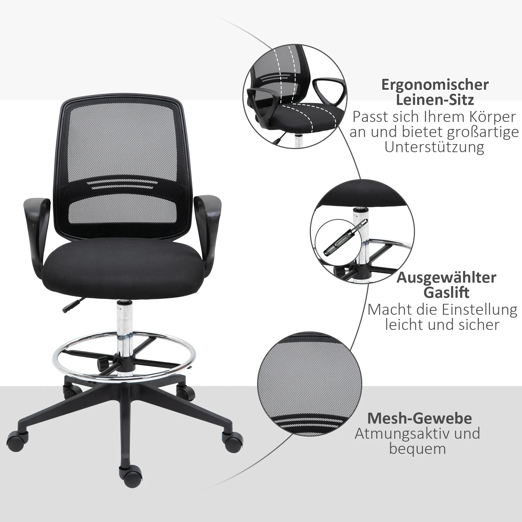 Vinsetto Bürostuhl höhenverstellbar mit Fußstütze ergonomisch
