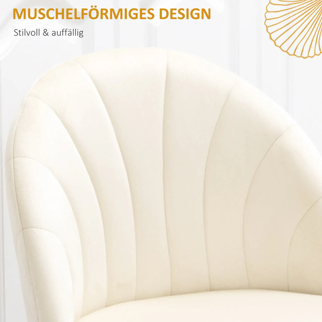 HOMCOM Esszimmerstühle 2er-Set muschelförmig, Komfort Samt cremeweiß