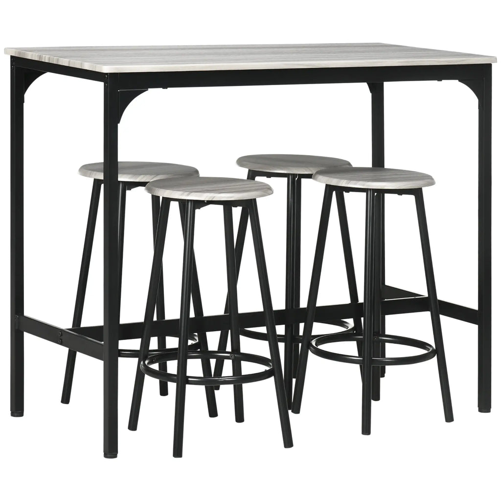 HOMCOM 5-tlg. Bartisch-Set im Industriedesign, Grau
