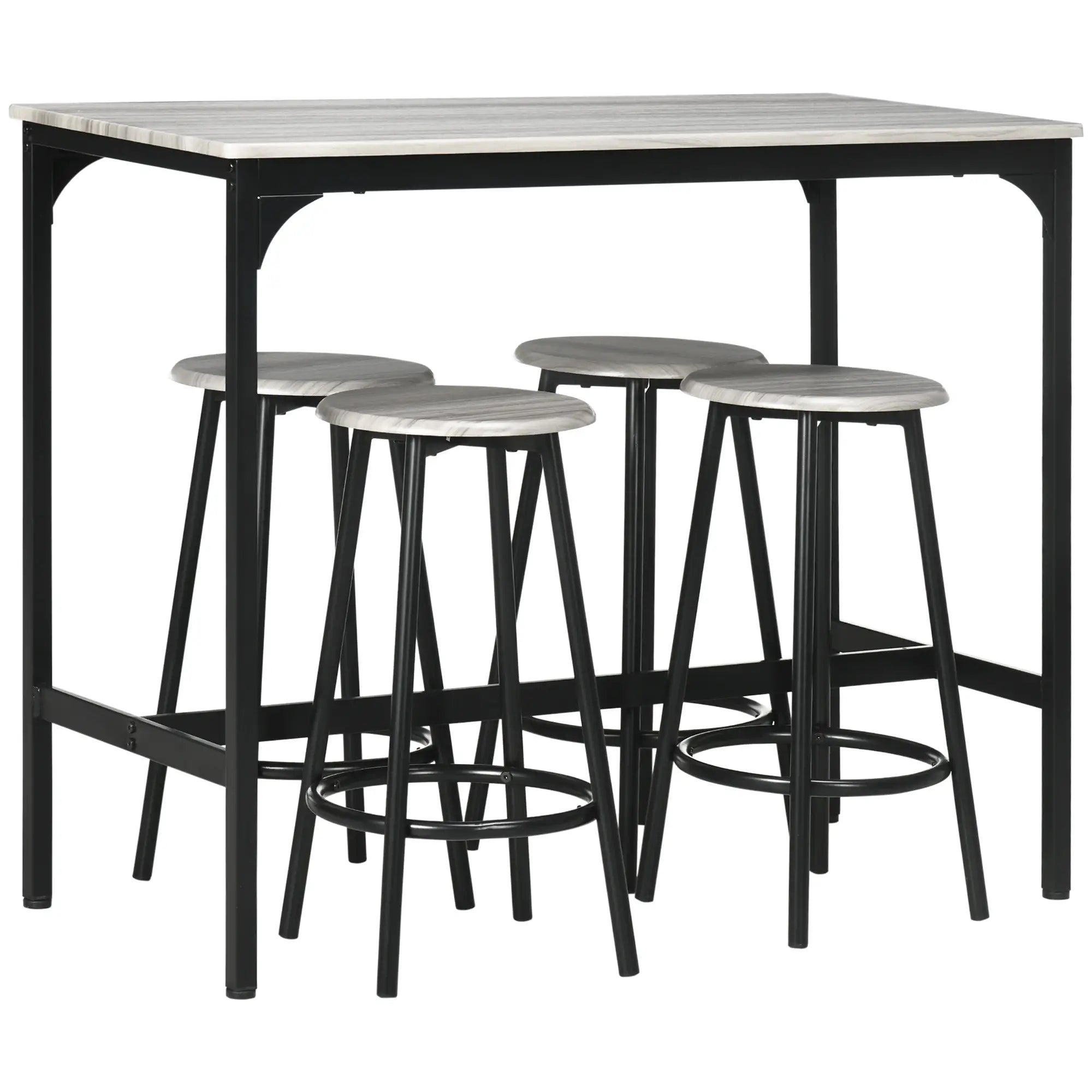 HOMCOM 5-tlg. Bartisch-Set im Industriedesign, Grau